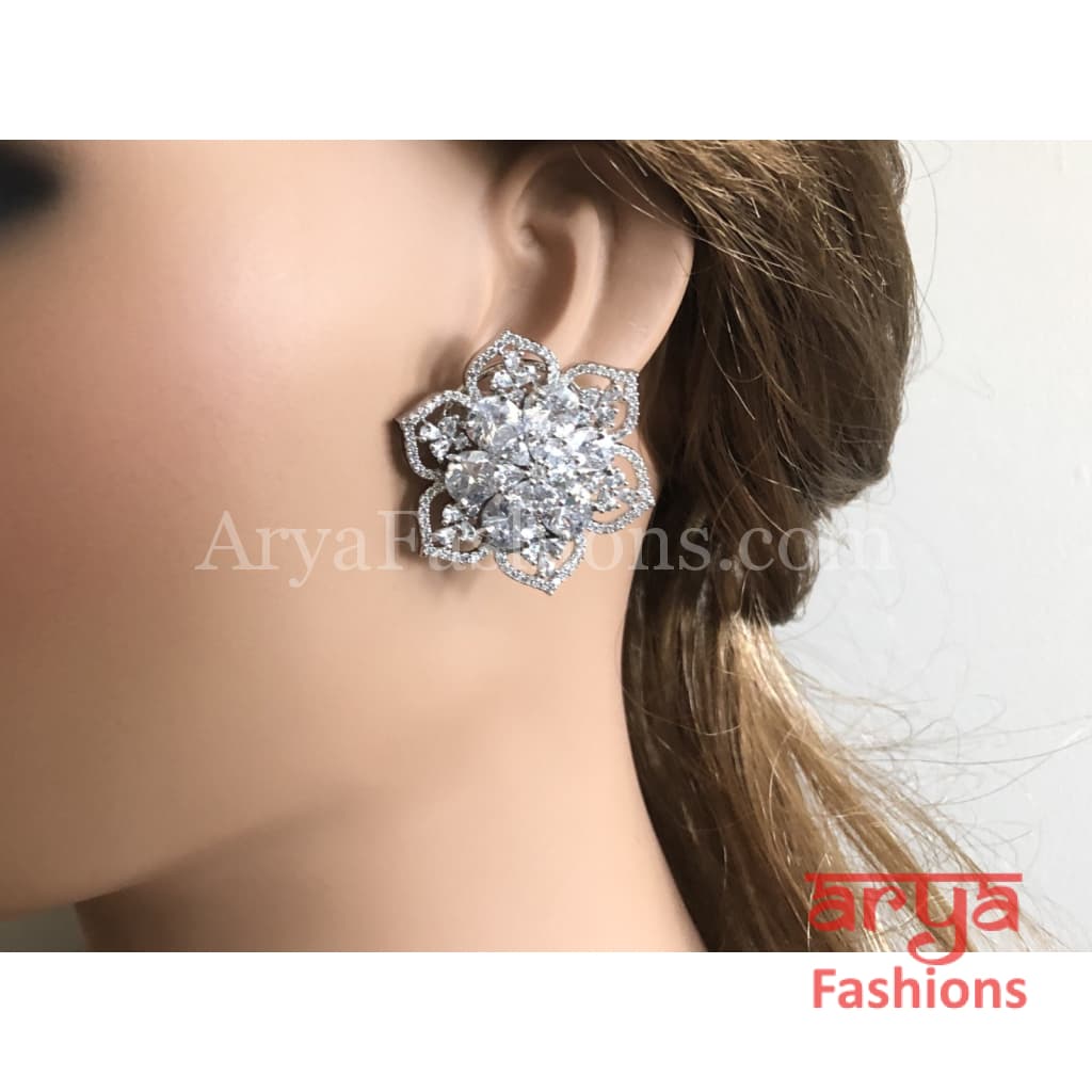 Star Shaped Silver Cubic Zirconia Round Studs