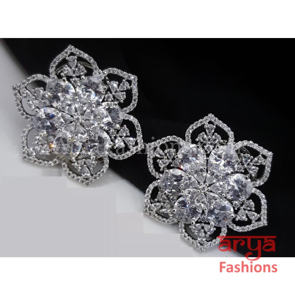 Star Shaped Silver Cubic Zirconia Round Studs