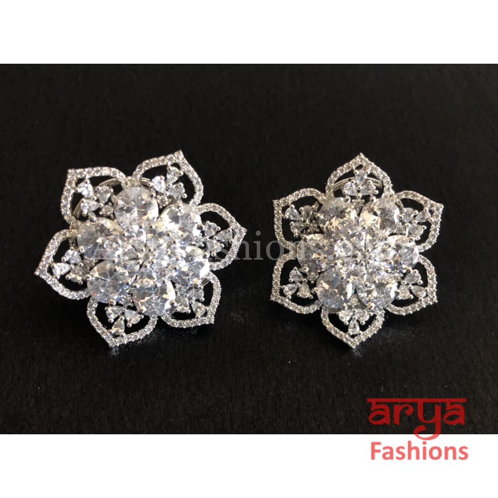 Star Shaped Silver Cubic Zirconia Round Studs
