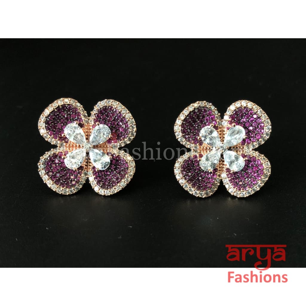 Star shaped CZ Studs in Gray and Purple finish