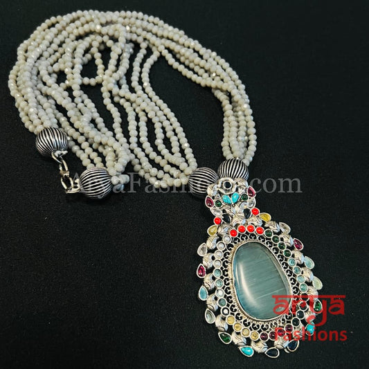 Tahira Green Gray beads necklace with Pendant