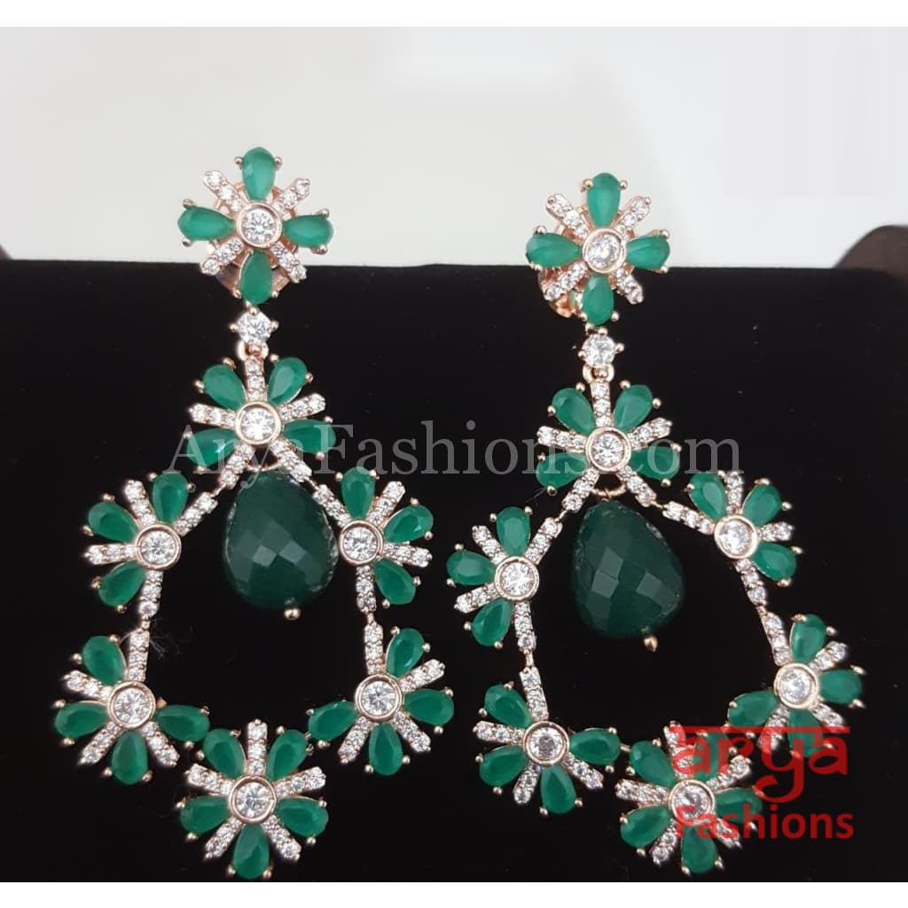 Tahira Peach and Green Beads Cubic Zirconia Fusion Earrings