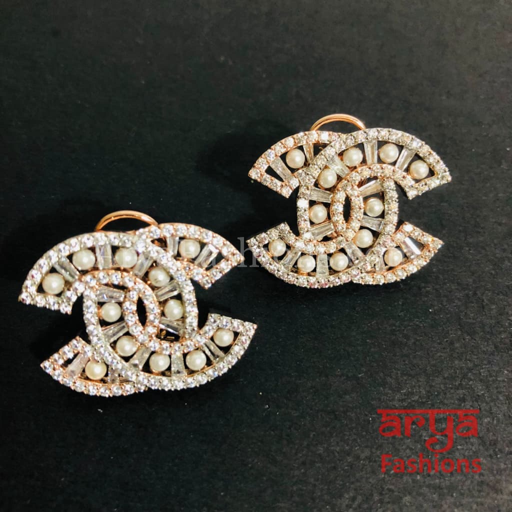Tanisha CZ Studs with Silver stones in Rose Gold/ Silver/ Gold