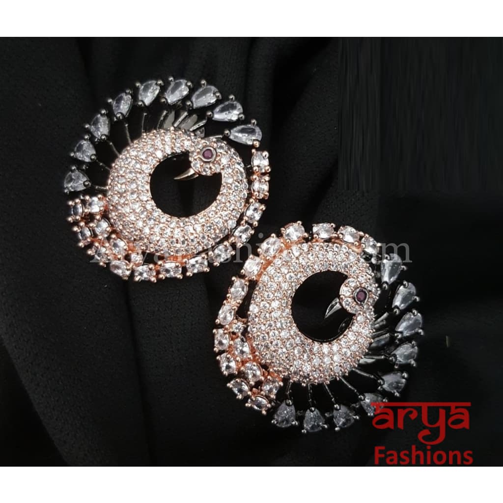 Tanisha Peacock CZ Studs with Silver stones in Victorian/ Rose Gold/Golden