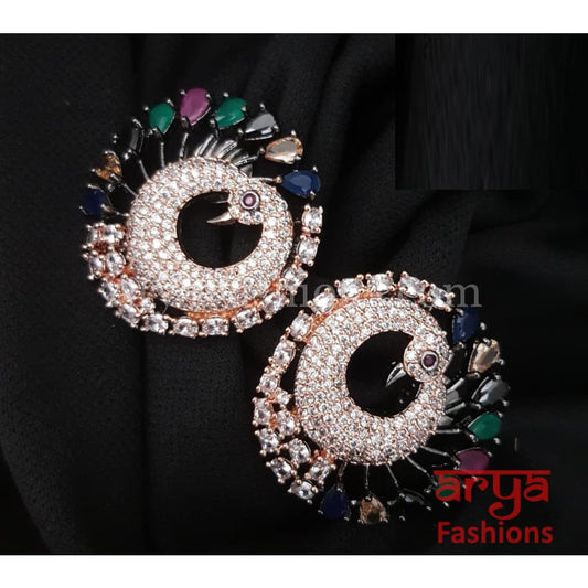 Tanisha Peacock CZ Studs with Silver stones in Victorian/ Rose Gold/Golden