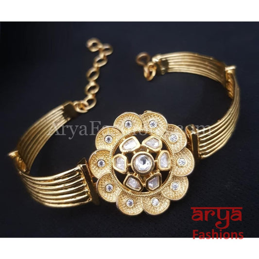 Tanvi Golden CZ Chain Bracelet/ Trendy Kundan Indian Bracelet