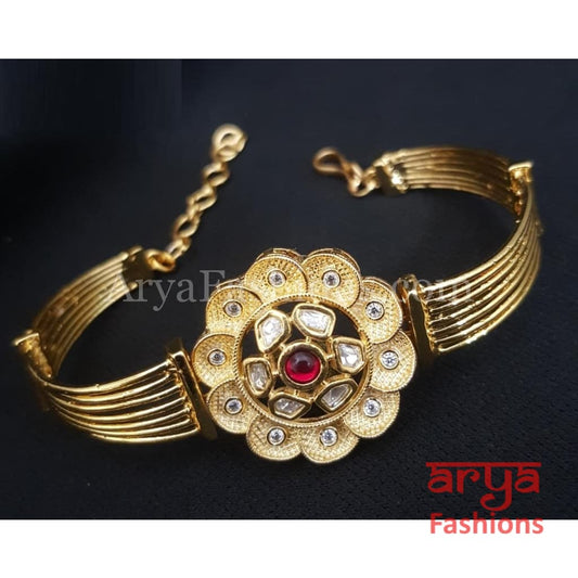 Tanvi Golden CZ Chain Bracelet/ Trendy Kundan Indian Bracelet