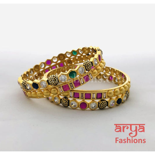 Traditional Kundan Meenakari Colorful Stones Bangles