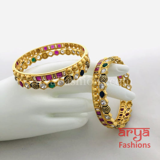 Traditional Kundan Meenakari Colorful Stones Bangles