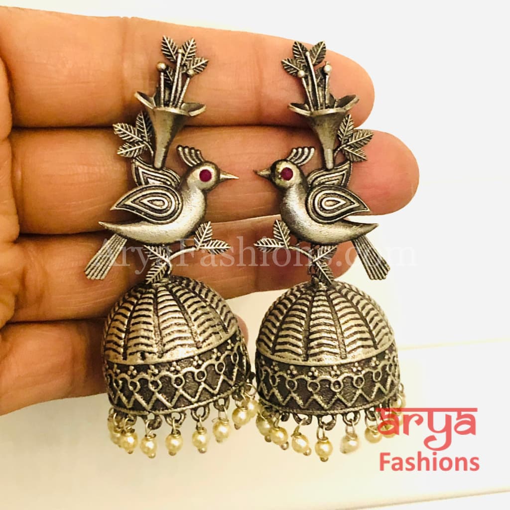 Tribal Bird Jhumka Earrings with Ghungroo