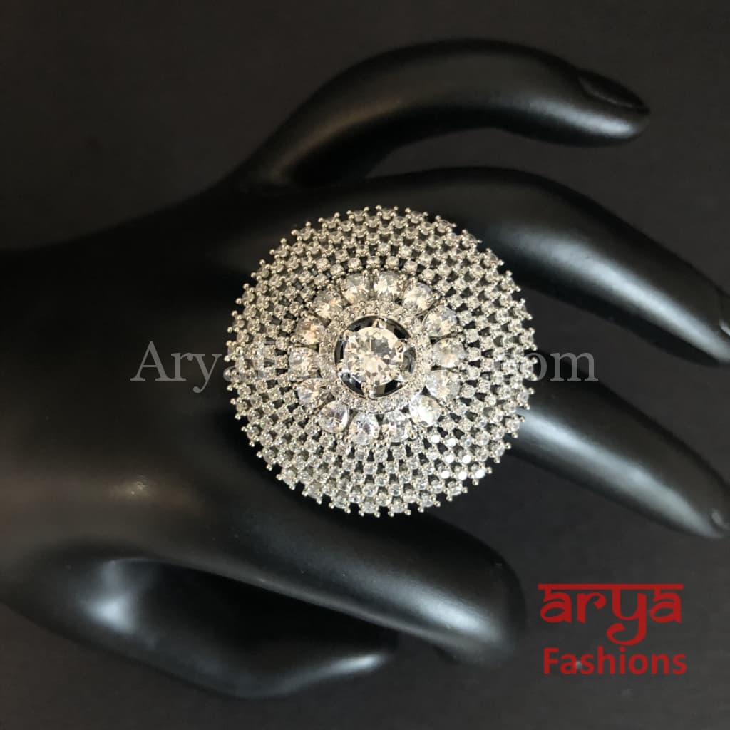 Trisha Cubic Zirconia Statement Silver Cocktail Ring