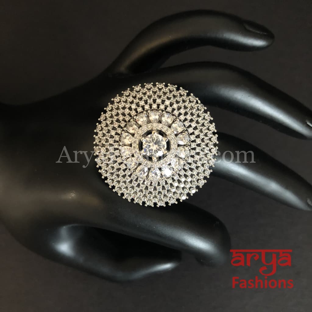 Trisha Cubic Zirconia Statement Silver Cocktail Ring