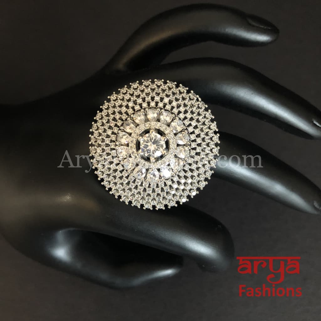 Trisha Cubic Zirconia Statement Silver Cocktail Ring