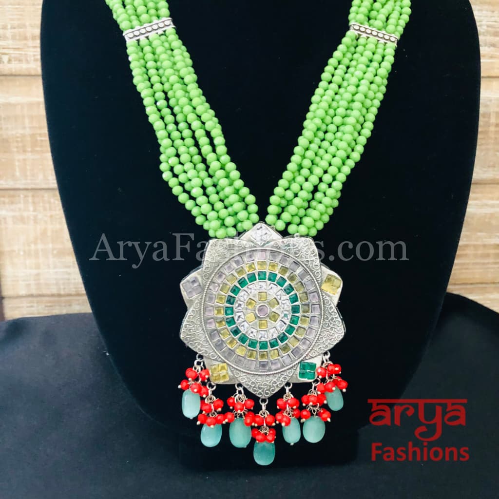 Trisha Oxidized Silver Beaded Necklace with Pendant