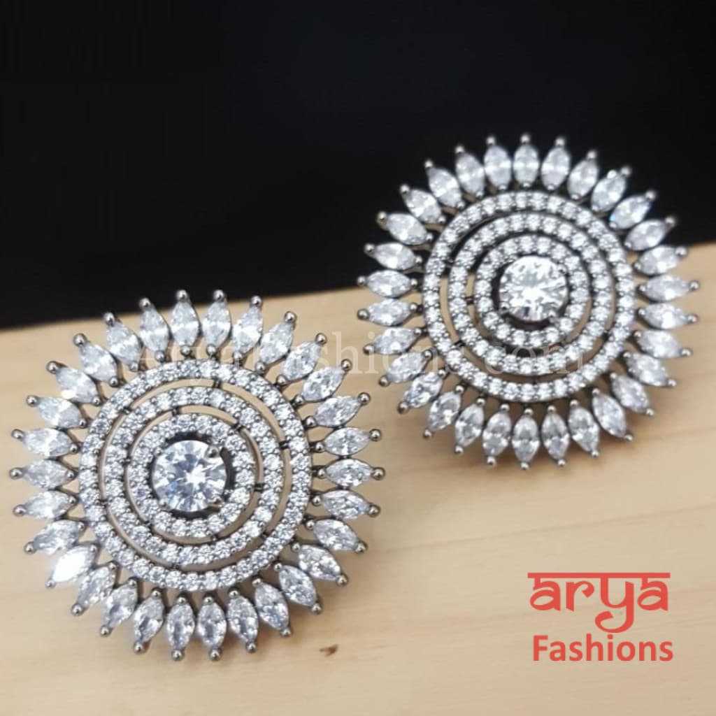 Trisha CZ Studs with Silver stones in Victorian Rose Gold Golden Finish/ Ethnic