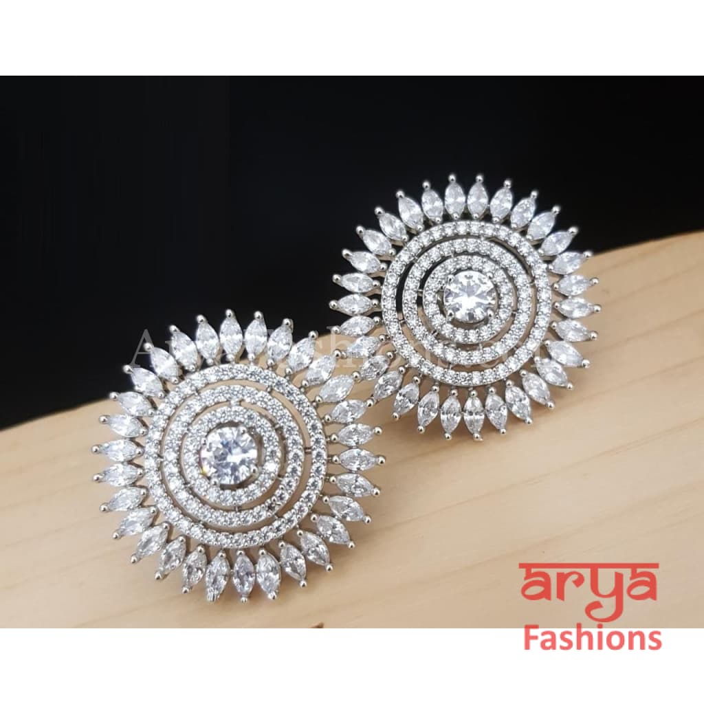 Trisha CZ Studs with Silver stones in Victorian Rose Gold Golden Finish/ Ethnic