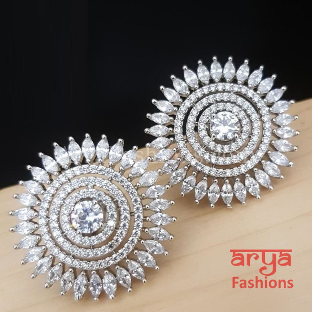 Trisha CZ Studs with Silver stones in Victorian Rose Gold Golden Finish/ Ethnic