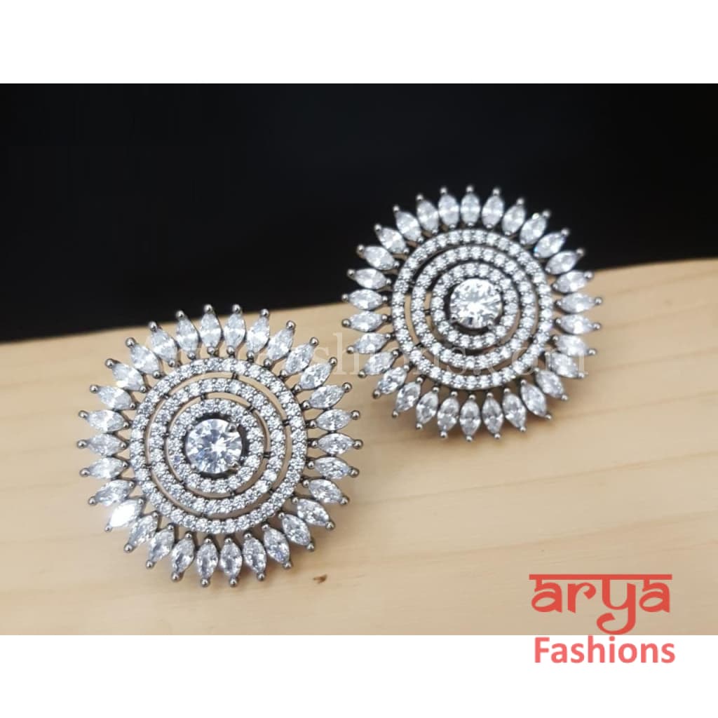 Trisha CZ Studs with Silver stones in Victorian Rose Gold Golden Finish/ Ethnic
