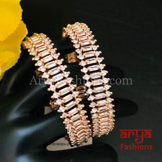 Tuhina Rose Gold Cubic Zirconia Kada Bangles