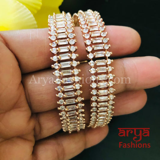 Tuhina Rose Gold Cubic Zirconia Kada Bangles