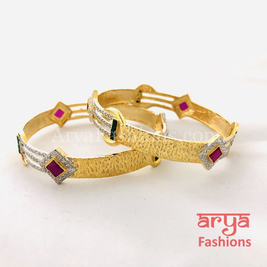Two Tone Golden Silver Bangles Set of 2