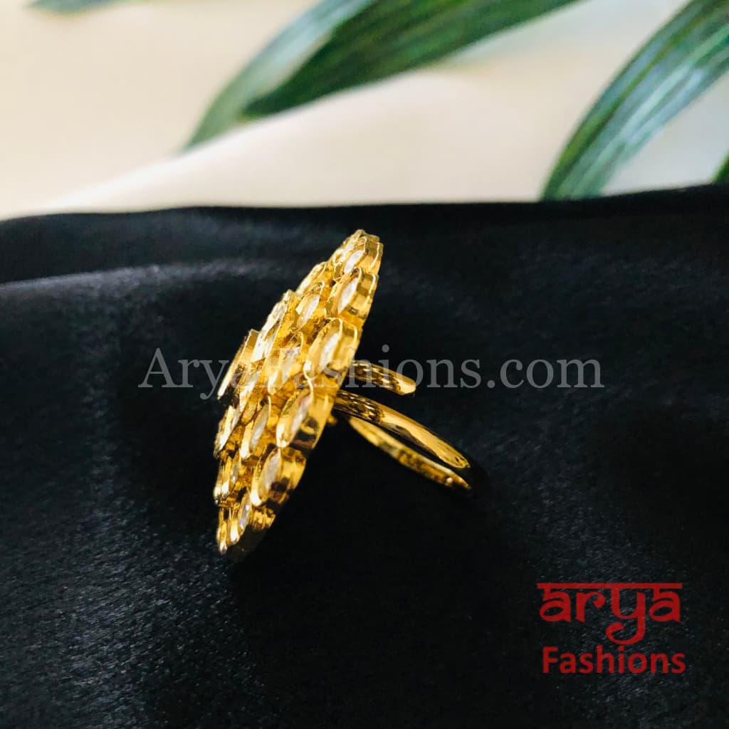 Tyaani Inspired Pacchi Kundan Golden Adjustable Ring