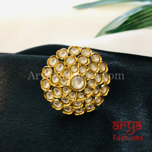 White Designer Gold Plated Kundan Ring (Design 70)– PAAIE