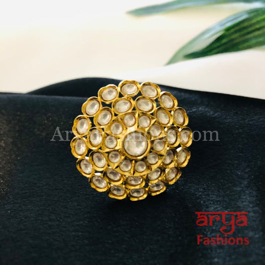 Tyaani Inspired Pacchi Kundan Golden Adjustable Ring