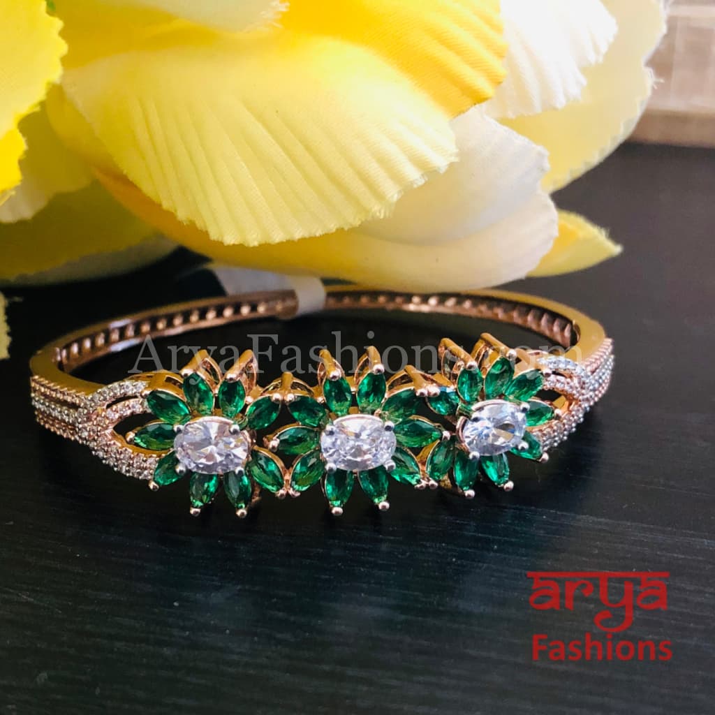 Tyra Rose Gold Emerald Green Crystals Flower Bracelet