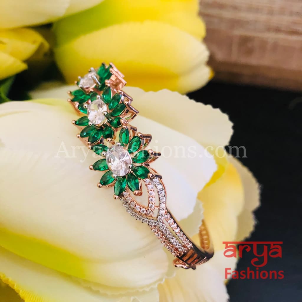 Tyra Rose Gold Emerald Green Crystals Flower Bracelet