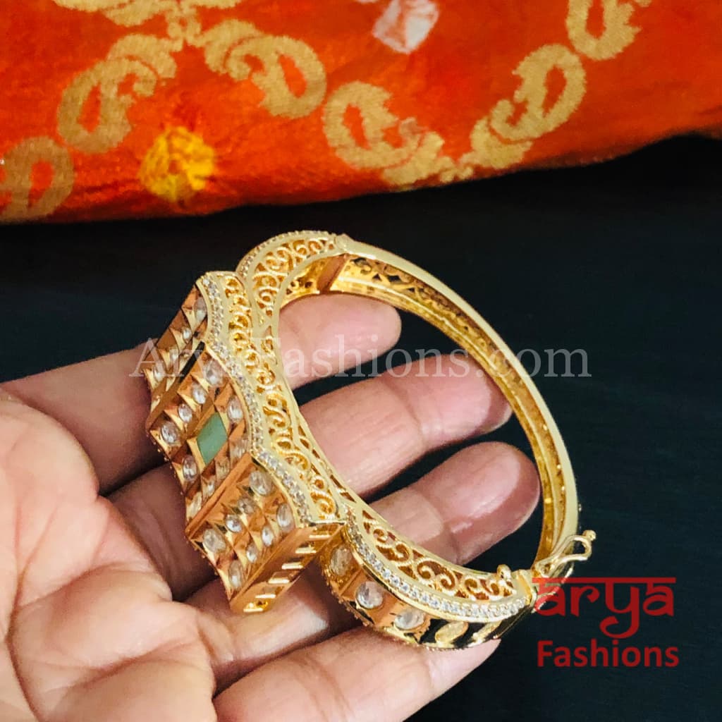 Veera Blue Kundan Rajwadi Openable Bracelet/ Rajasthani Jaipuri Pacchi Bracelet
