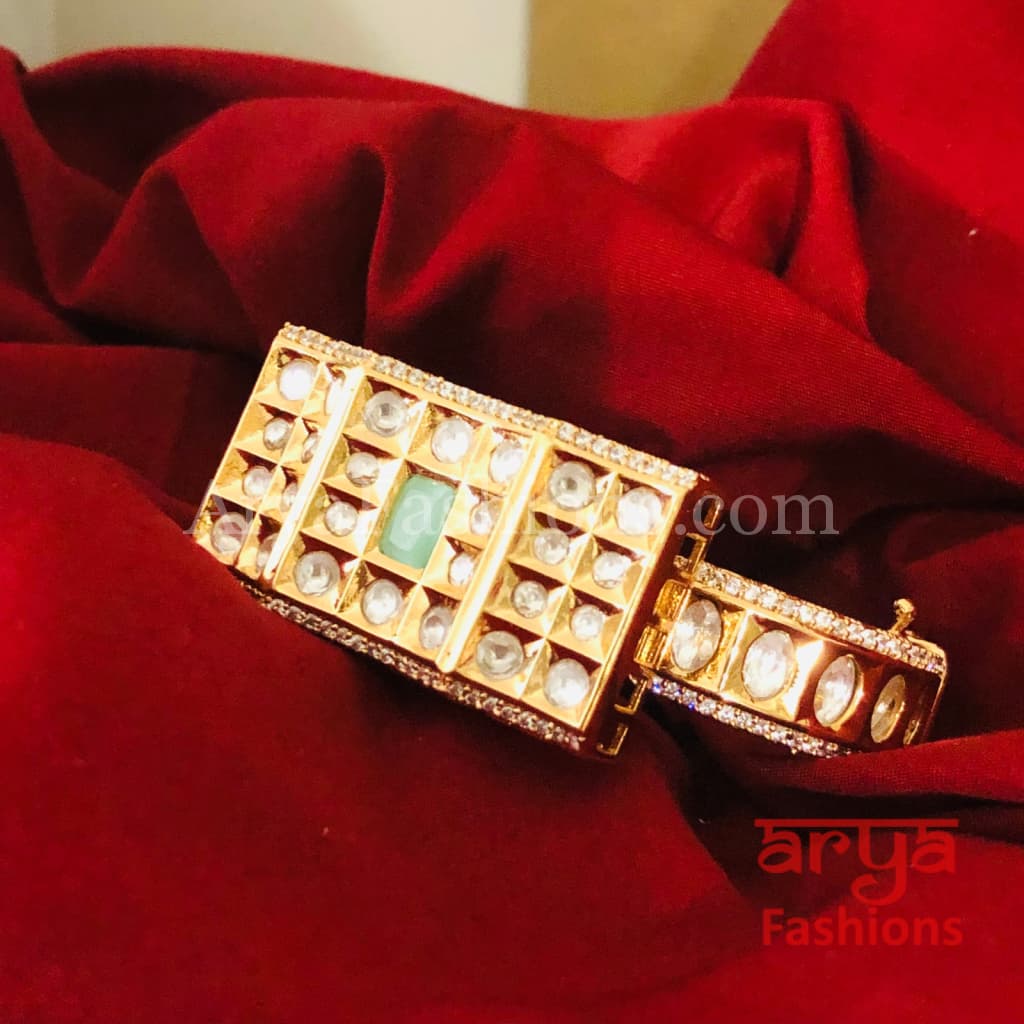 Veera Blue Kundan Rajwadi Openable Bracelet/ Rajasthani Jaipuri Pacchi Bracelet