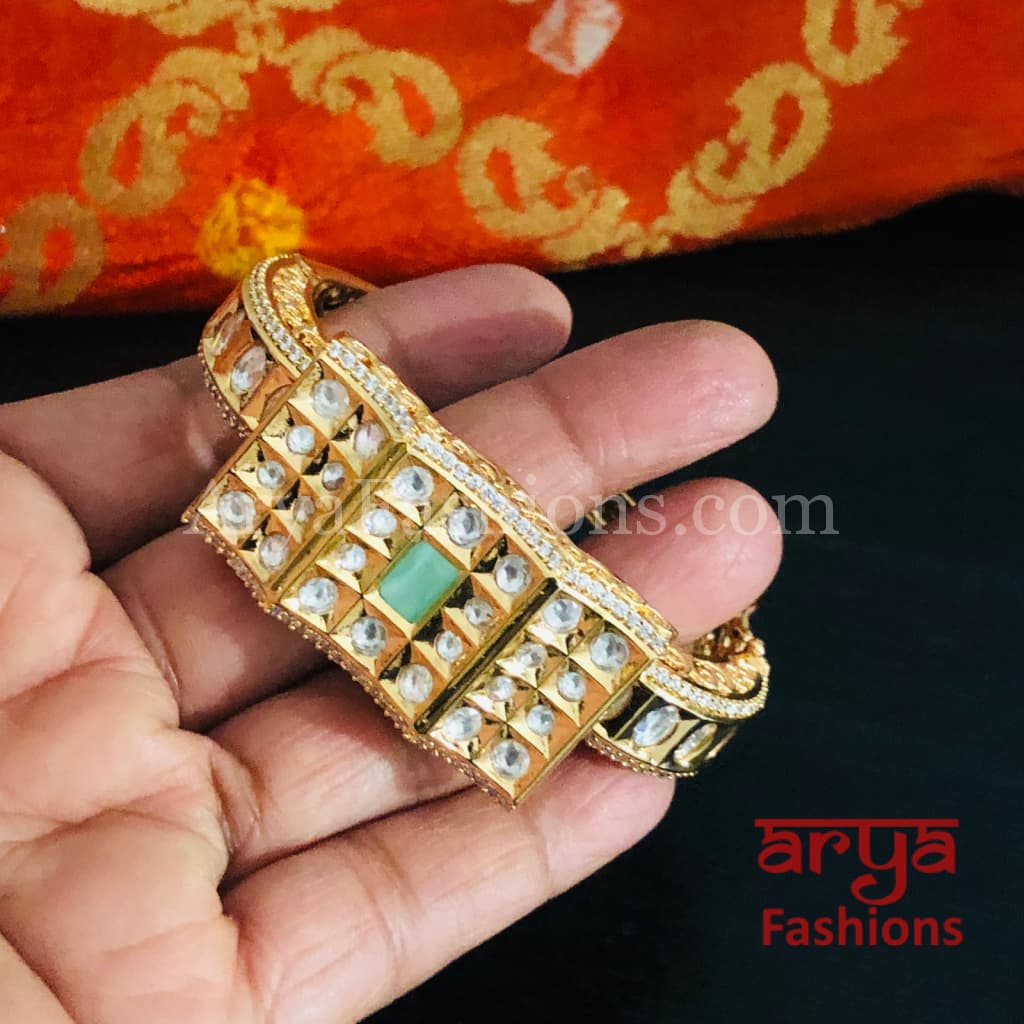 Veera Blue Kundan Rajwadi Openable Bracelet/ Rajasthani Jaipuri Pacchi Bracelet