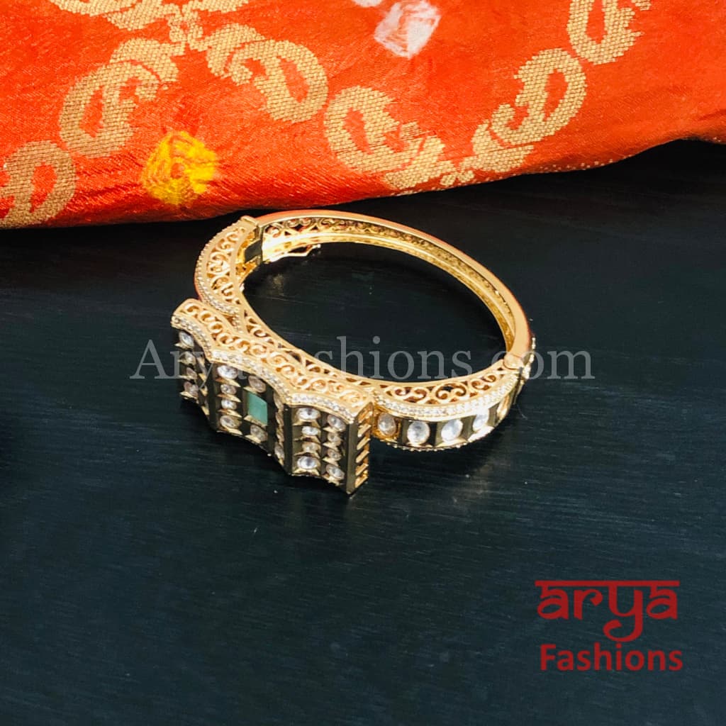 Veera Blue Kundan Rajwadi Openable Bracelet/ Rajasthani Jaipuri Pacchi Bracelet