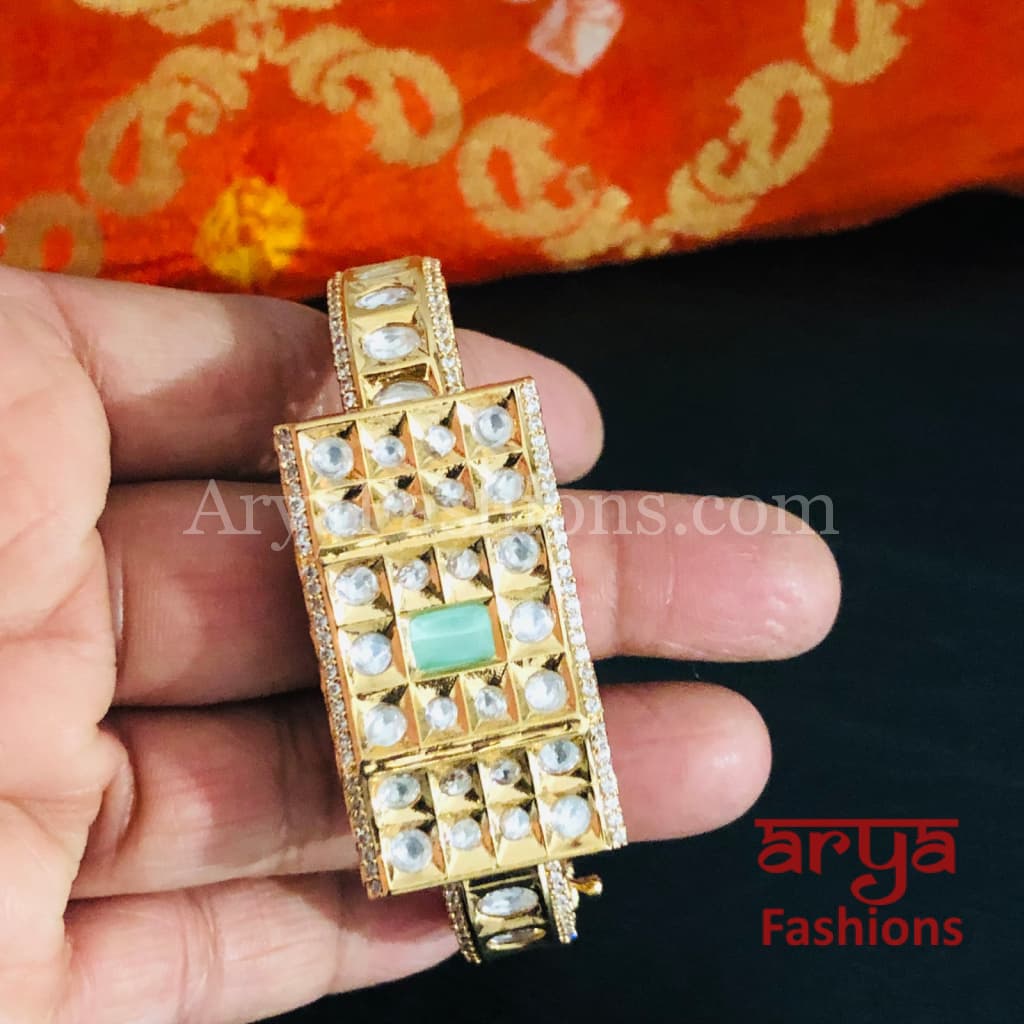 Veera Blue Kundan Rajwadi Openable Bracelet/ Rajasthani Jaipuri Pacchi Bracelet