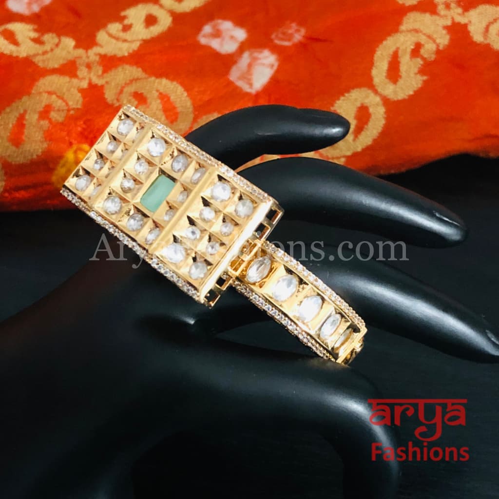Veera Blue Kundan Rajwadi Openable Bracelet/ Rajasthani Jaipuri Pacchi Bracelet