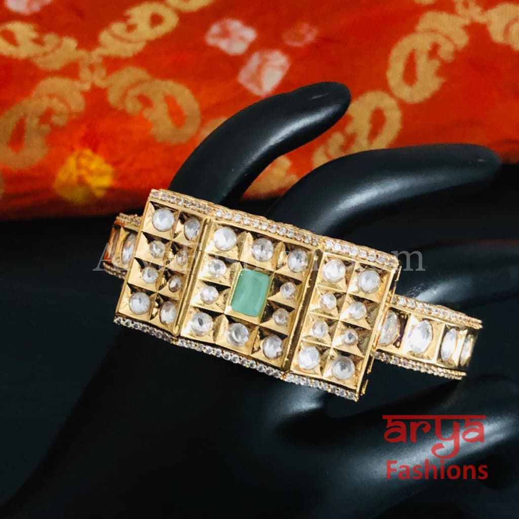 Veera Blue Kundan Rajwadi Openable Bracelet/ Rajasthani Jaipuri Pacchi Bracelet