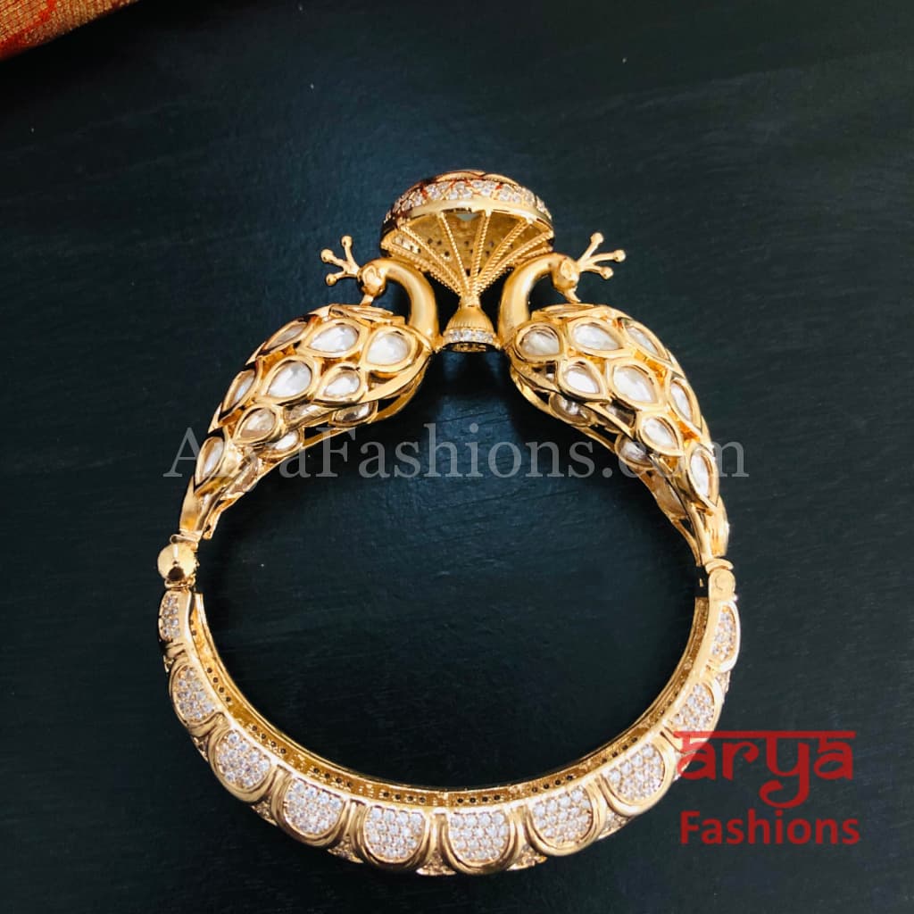 Veera Blue Peacock Jaipuri Jadau Kundan CZ Rajwadi Openable Designer Bracelet
