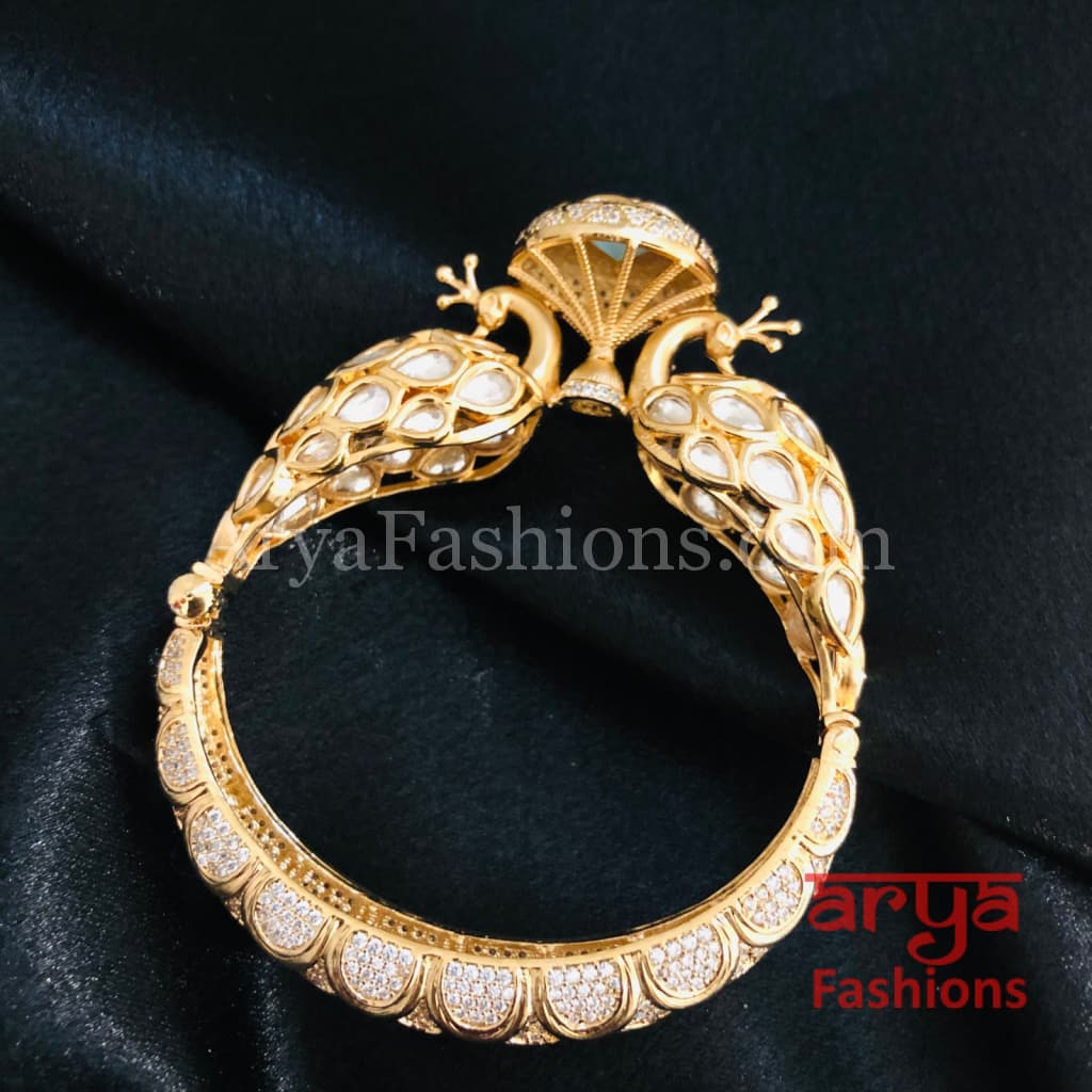 Veera Blue Peacock Jaipuri Jadau Kundan CZ Rajwadi Openable Designer Bracelet