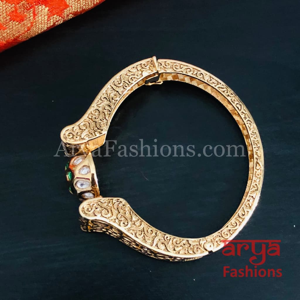 Veera Emerald Green Kundan Rajwadi Openable Bracelet/ Rajasthani Jaipuri Pacchi