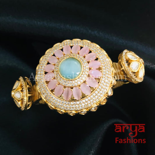 Veera Jadau Kundan Rajwadi Openable Bracelet/ Jaipuri Flower Pacchi Statement 