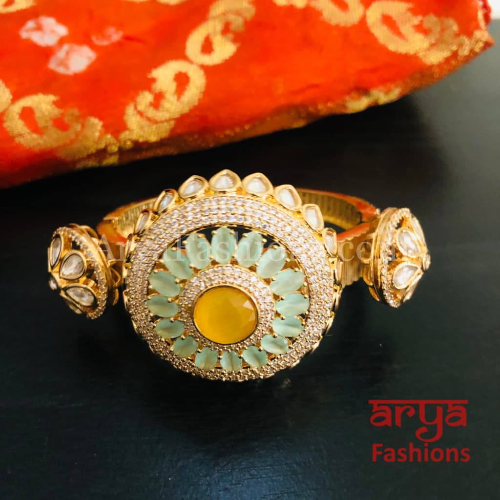 Veera Jadau Kundan Rajwadi Openable Bracelet/ Jaipuri Flower Pacchi Statement 