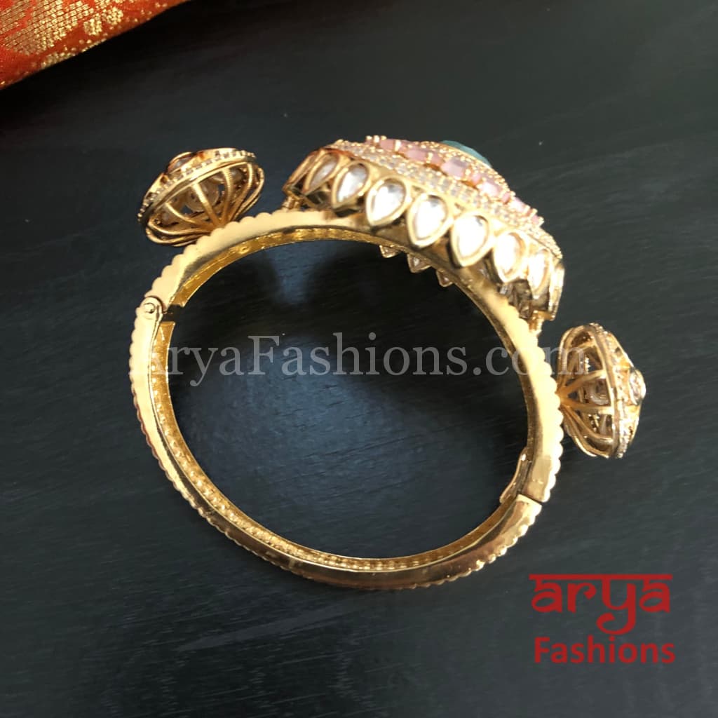 Veera Jadau Kundan Rajwadi Openable Bracelet/ Jaipuri Flower Pacchi Statement 