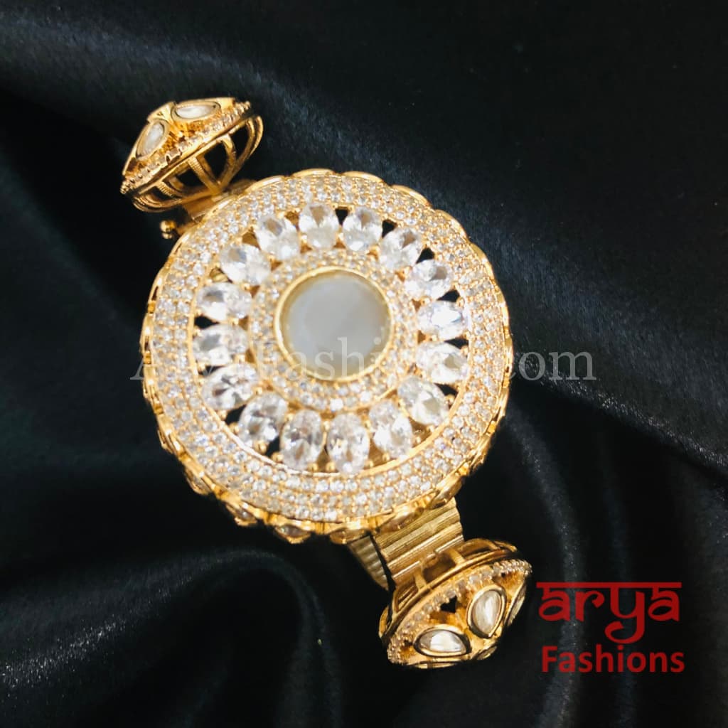 Veera Jadau Kundan Rajwadi Openable Bracelet/ Jaipuri Flower Pacchi Statement 