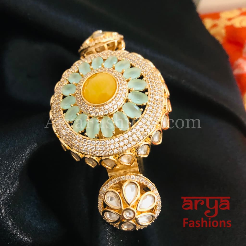 Veera Jadau Kundan Rajwadi Openable Bracelet/ Jaipuri Flower Pacchi Statement 