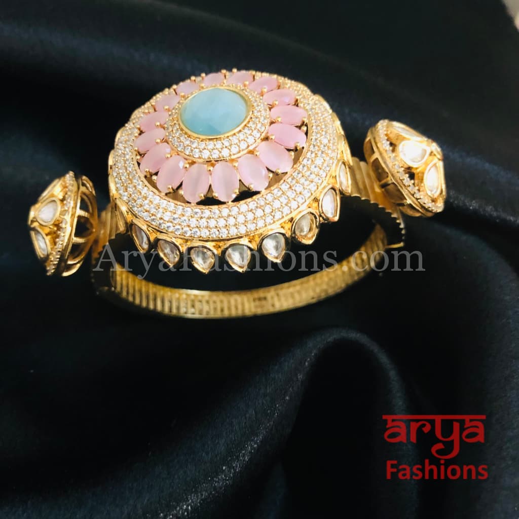 Veera Jadau Kundan Rajwadi Openable Bracelet/ Jaipuri Flower Pacchi Statement 