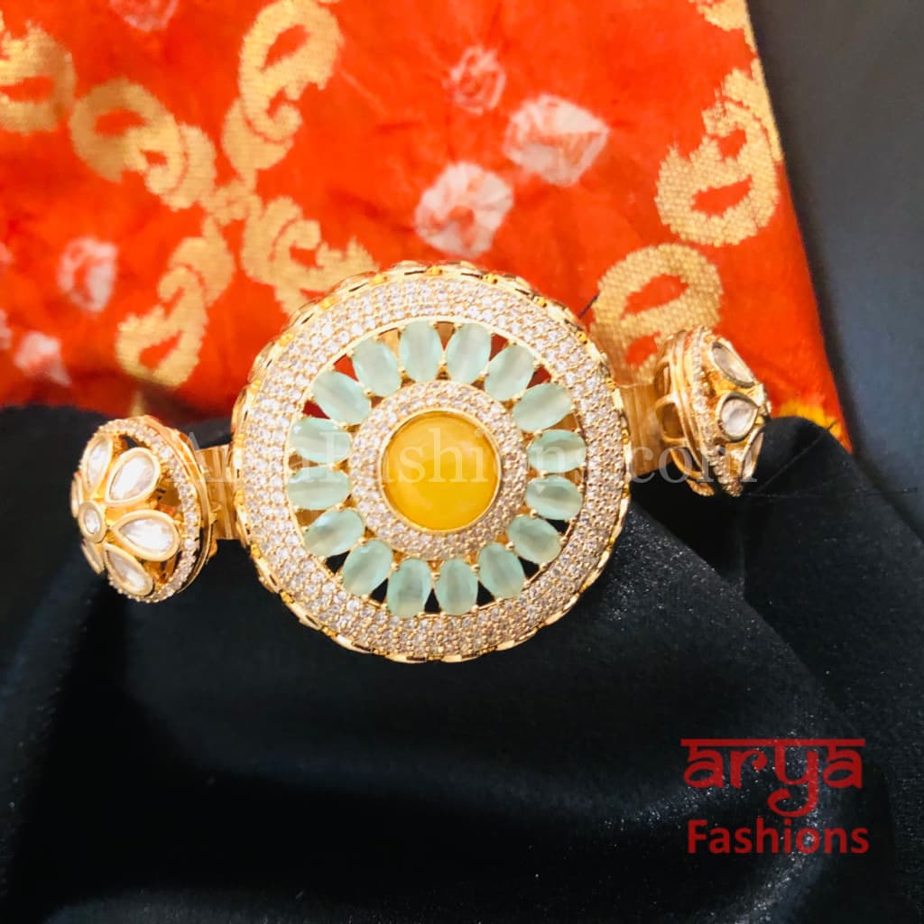 Veera Jadau Kundan Rajwadi Openable Bracelet/ Jaipuri Flower Pacchi Statement 
