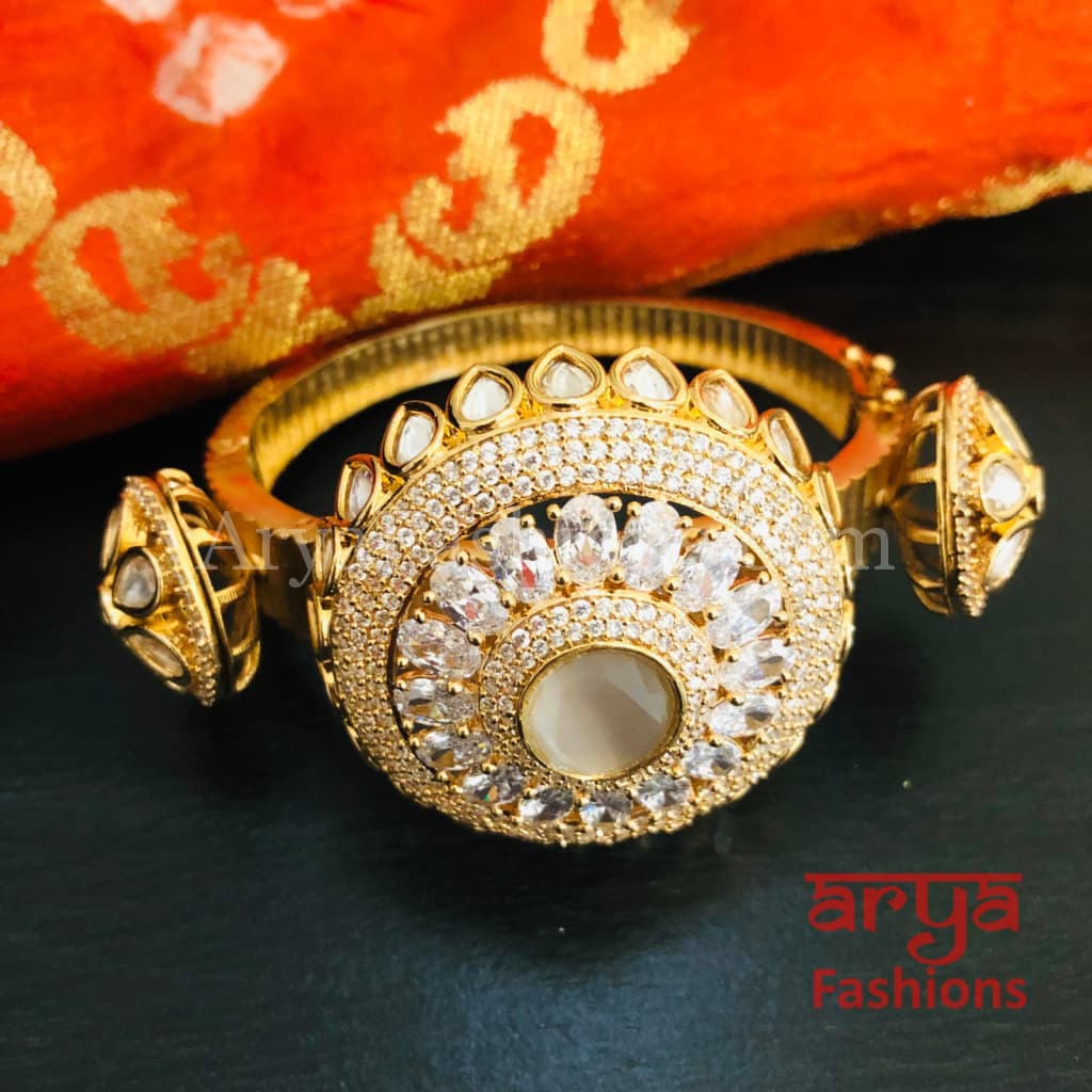 Veera Jadau Kundan Rajwadi Openable Bracelet/ Jaipuri Flower Pacchi Statement 