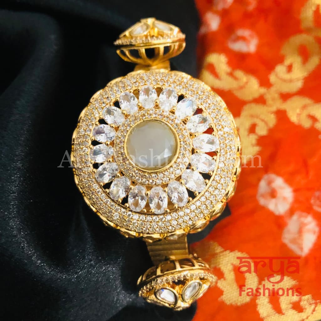 Veera Jadau Kundan Rajwadi Openable Bracelet/ Jaipuri Flower Pacchi Statement 