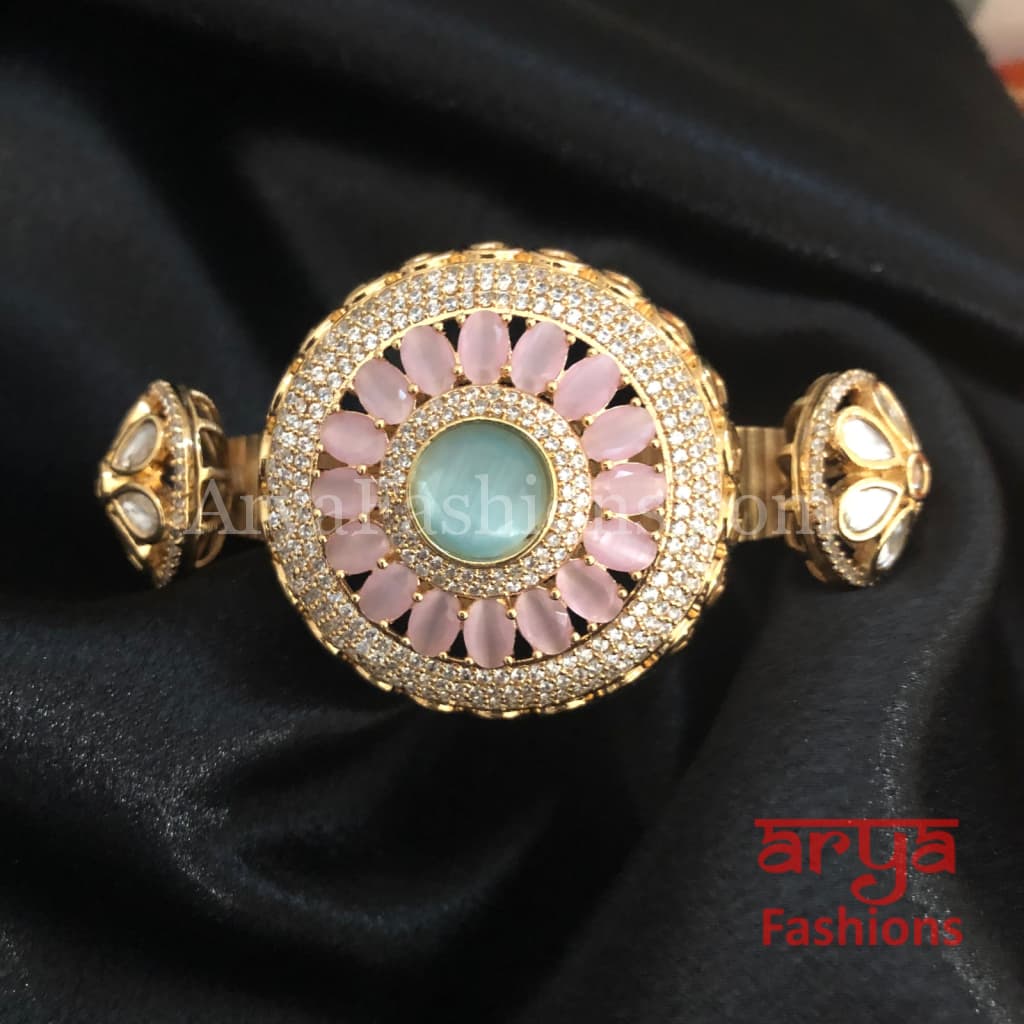 Veera Jadau Kundan Rajwadi Openable Bracelet/ Jaipuri Flower Pacchi Statement 